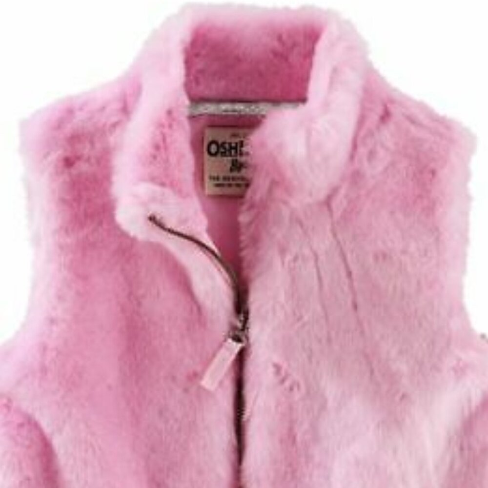 NWT Oshkosh B'gosh Girl's Faux Fur Vest High Neck Zip Up PINK/PURPLE Siz… - Picture 2 of 5